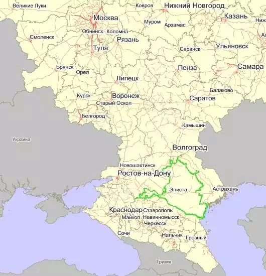 Калмыкия на карте России.