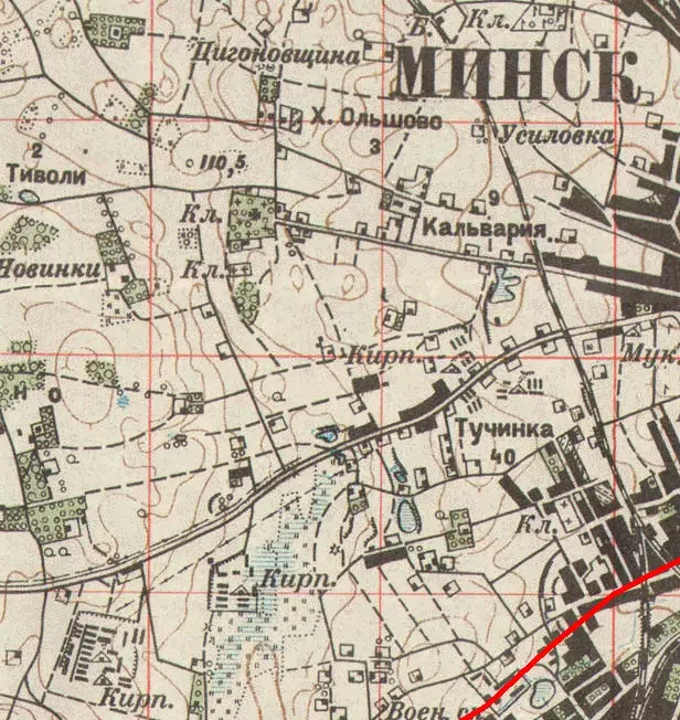 Тучинка на плане Минска 1928 года.