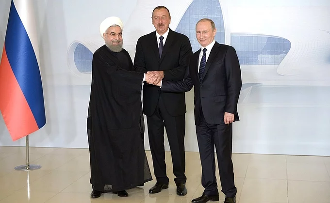 Хасан Рухани, Ильхам Алиев и Владимир Путин. Фото: пресс-служба президента России.