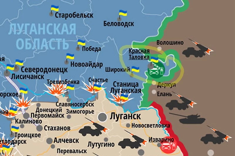 Miesca zdareńnia na mapie Minabarony Ukrainy (frahmient)