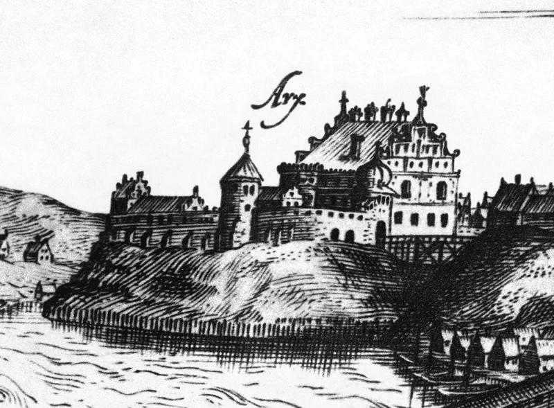 Старый замок в Гродно на гравюре Маковского (около 1600 г.)