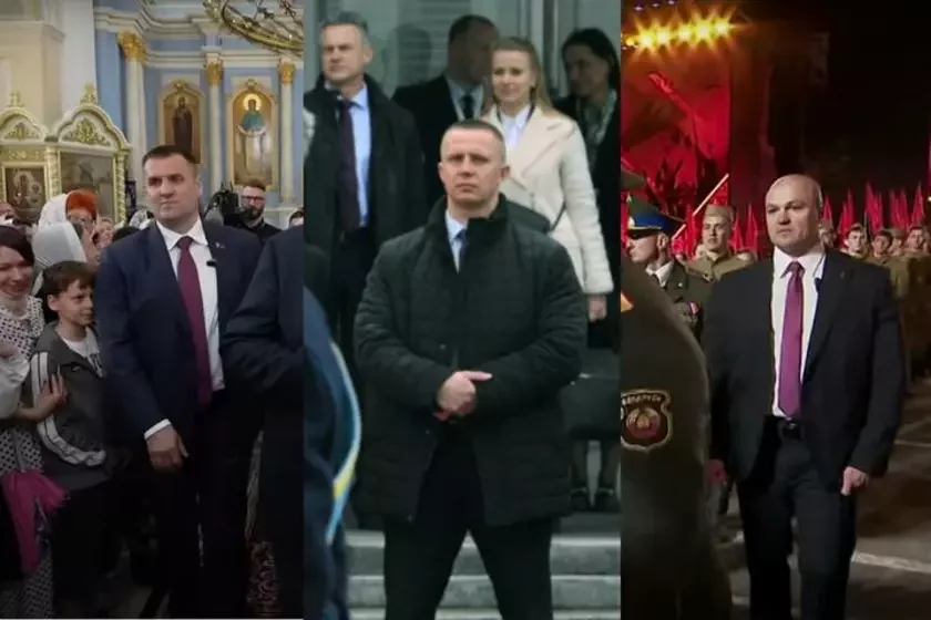 Сотрудники службы безопасности Лукашенко во время его охраны на мероприятиях. Коллаж из кадров госСМИ