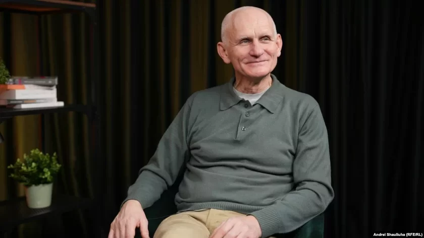Ales Bialiatski, the 2022 Nobel Peace Prize laureate, in an interview for the Belarusian service of Radio Svaboda three days after his release from prison. Vilnius, December 16, 2025