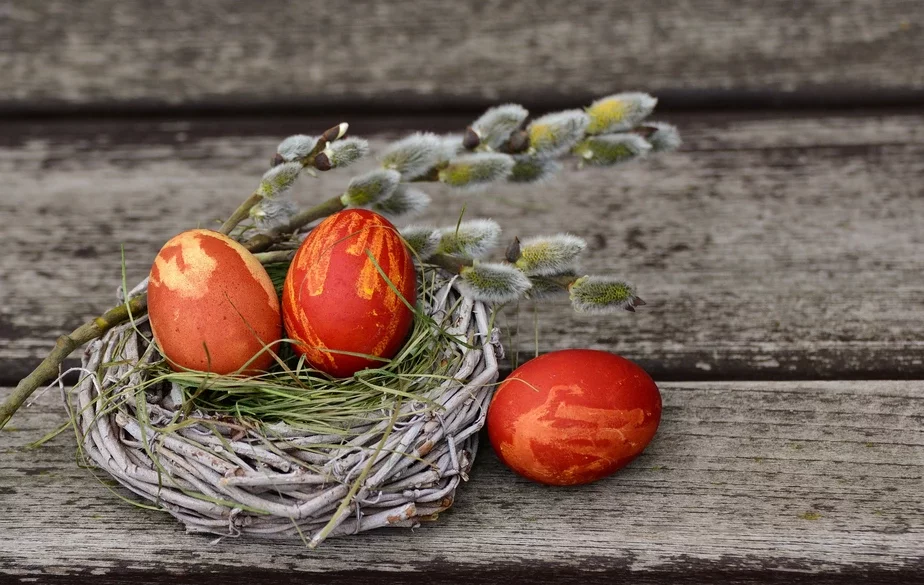 Red Easter eggs