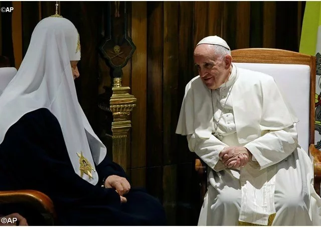 Сустрэча Папы Францішка і Патрыярха Кірыла адбылася на Кубе 12 лютага 2016 года, фота AP