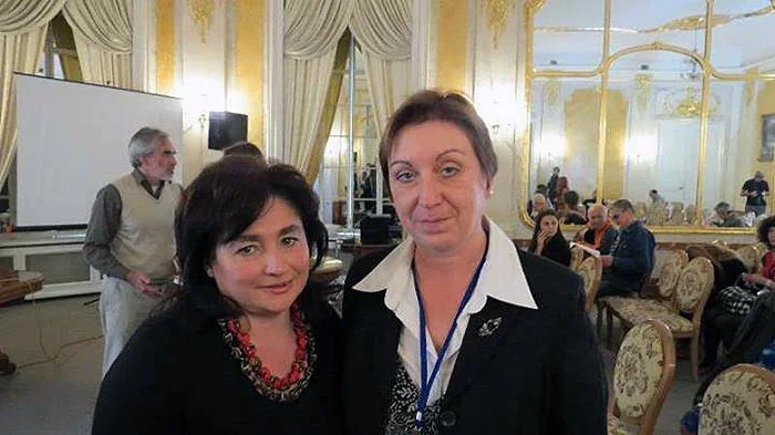 Наталка Бабіна (справа) і пісьменніца, дэпутатка Вярхоўнай Рады Украіны Марыя Маціос.