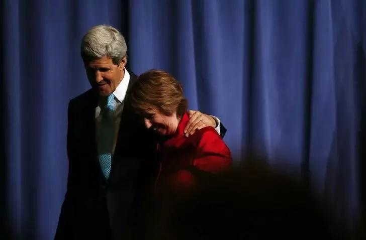 Госсекретарь США Керри и руководитель евросоюзовской дипломатии Эштон после переговоров. Фото Рейтер.