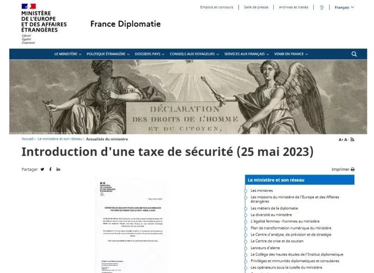 Padroblenaja staronka sajta MZS Francyi Fake site of the french Ministry of Foreign Affairs Łožnaja stranica MID Francii