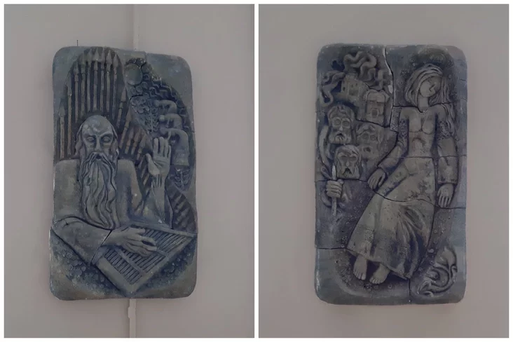Керамические панно по мотивам произведений Янки Купалы, уничтожены вместе с панно с изображением Кастуся Калиновского. Фото: Wikimedia Commons