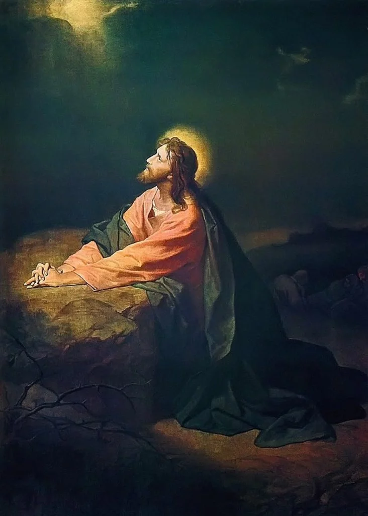 Prayer in Gethsemane, Heinrich Hoffmann, 1890. Molitva v Hiefsimanii, Hienrich Hofman, 1890 h. Malitva ŭ Hiefsimanii, Hienrych Chofman, 1890 h.