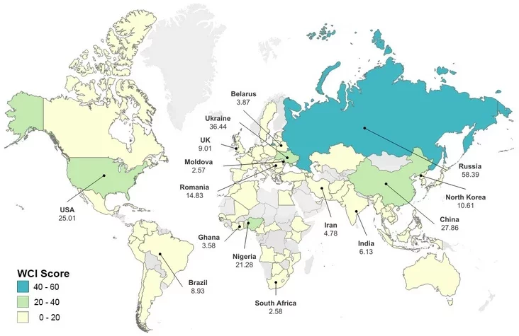 Suśvietny indeks kibierzłačynnaści" World Cybercrime Index, WCI Mirovoj indieks kibierpriestupnosti