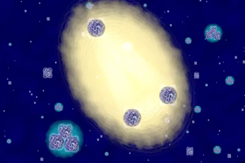 Трехатомная молекула гелия в представлении художника. Иллюстрация: Университет Гете