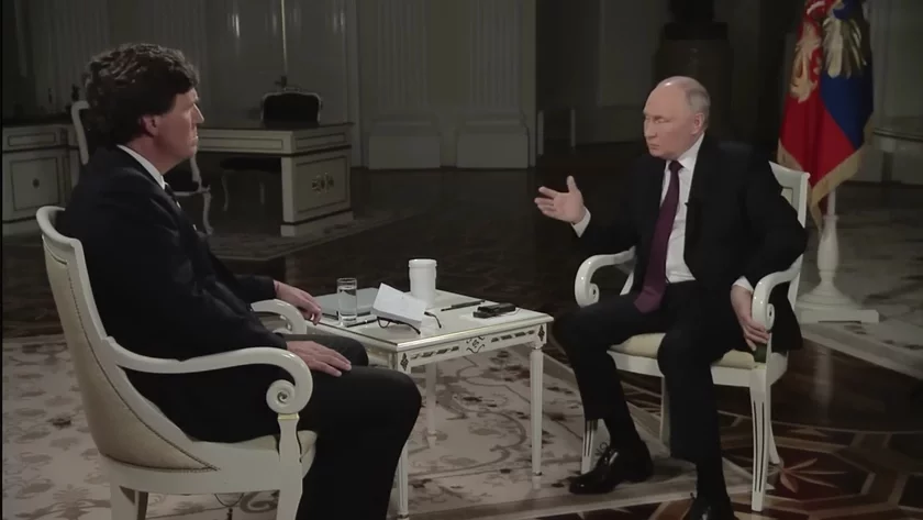 Uładzimir Pucin i Tokier Karłsan Tucker Carlson and Vladimir PutinVładimir Putin i Tokier Karsłson 