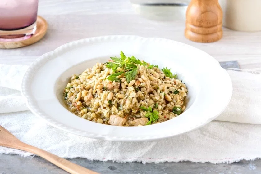 Chicken and pesto buckwheat risotto