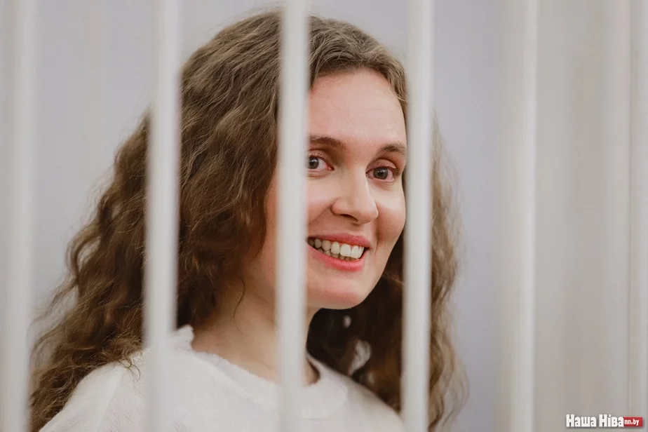 Кацярына Андрэева падчас першага суда. Люты 2021 года