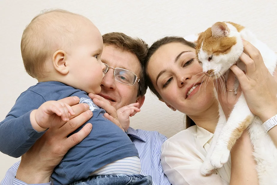 Алесь, Вероника, их сын Владимир и кот. Официально кота зовут ШаРу, но можно просто Рыжмон. Фото Дмитрия Русака.