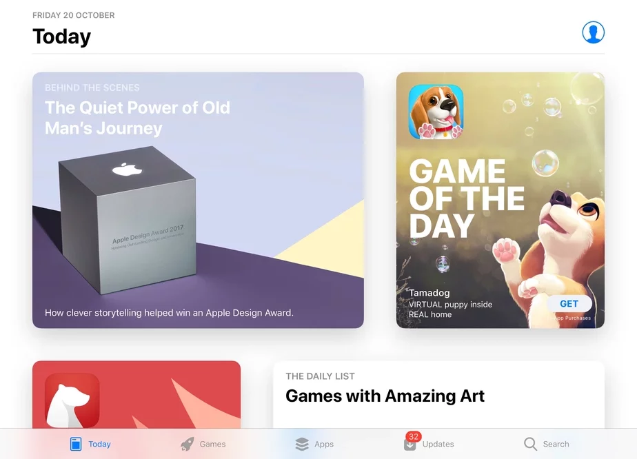 «Game of the day» — «Игра дня», фото главной страницы AppStore