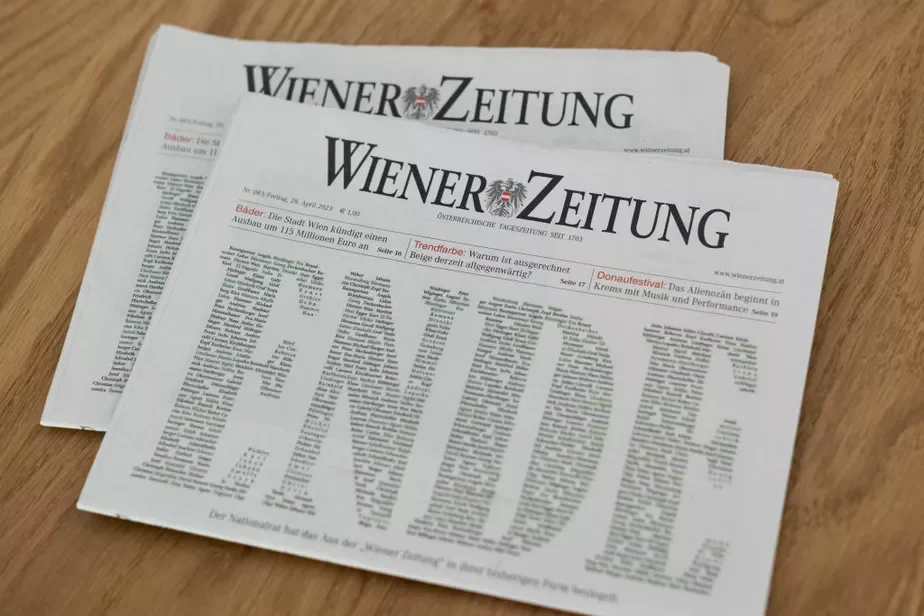 Аўстрыйская газета Wiener Zeitung — адно з найстарэйшых друкаваных медыя ў свеце. Фота: Thomas Kronsteiner / Getty Images