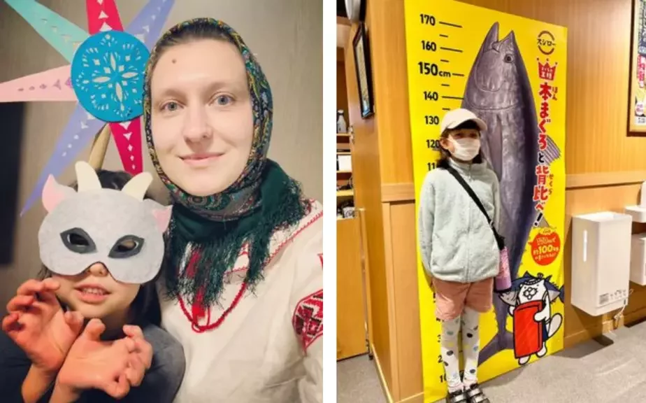 На фото слева — онлайн-колядование с белорусами Японии, Кореи и Беларуси. Справа — Михалина. Фото: личный архив героини