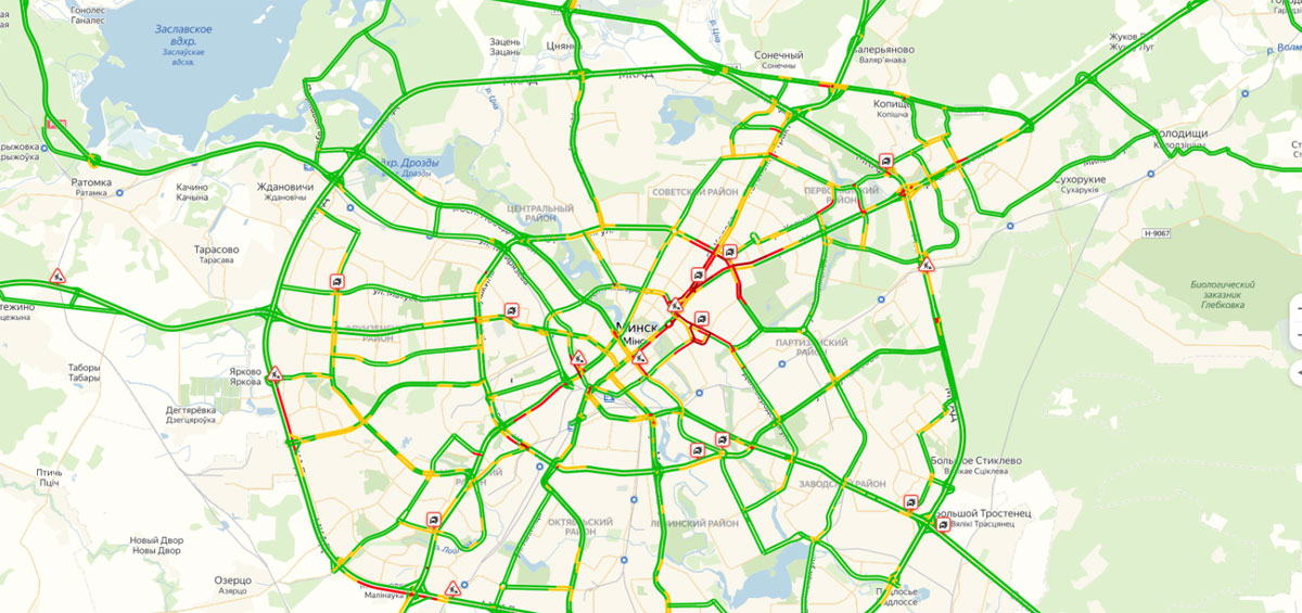 Пробки минск. Пробки 9 баллов. Нулевой километр МКАД где находится.
