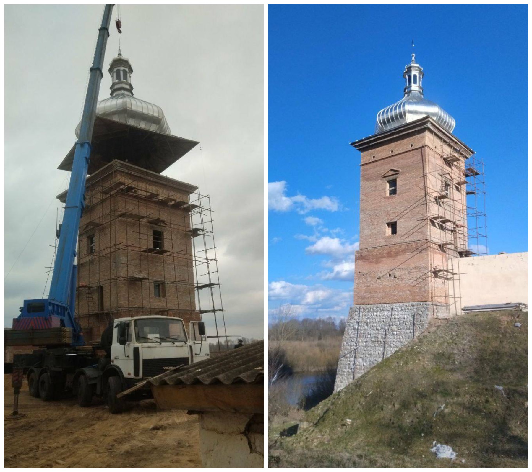 На восстановленной башне Любчанского замка установили купол ФОТО